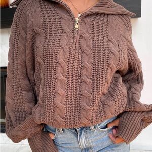 Elegant Brown Cable Knit Cardigan